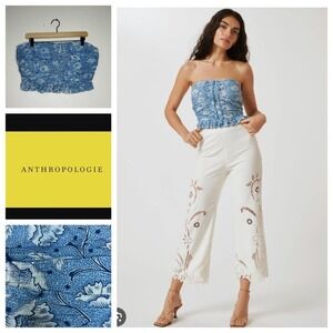 Anthropologie Forever That Girl Blue Motif Textured Tube Top M NWT